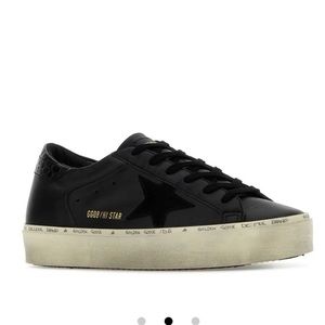 Golden Goose Hi-Star Black Plain Sneaker Leather w Suede Star 38 8